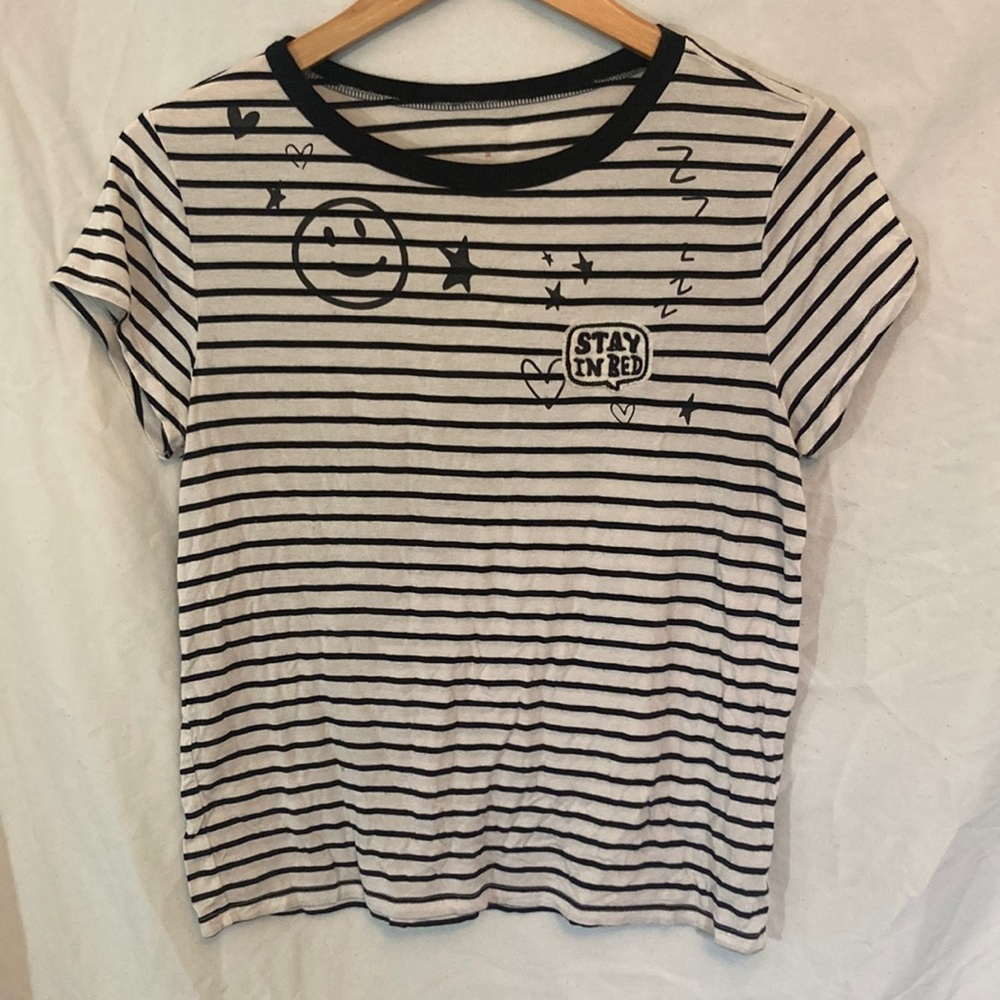 American Eagle Outfitters Soft & Sexy Short Sleeve Black and White Striped Shirt